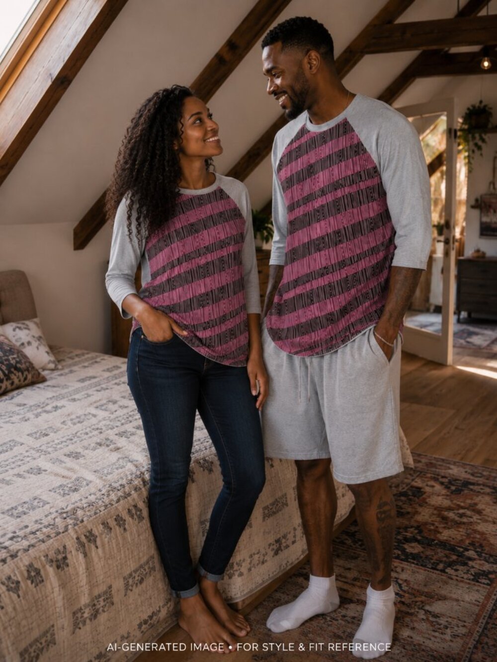 LuLaRoe Unisex Mauve Brown Striped Gray Raglan Randy T